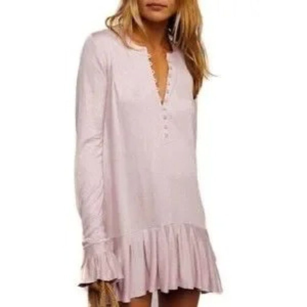 Free People Your Girl Flounce Waffle Top Women's Size XS Dusty Lavender NEW $78